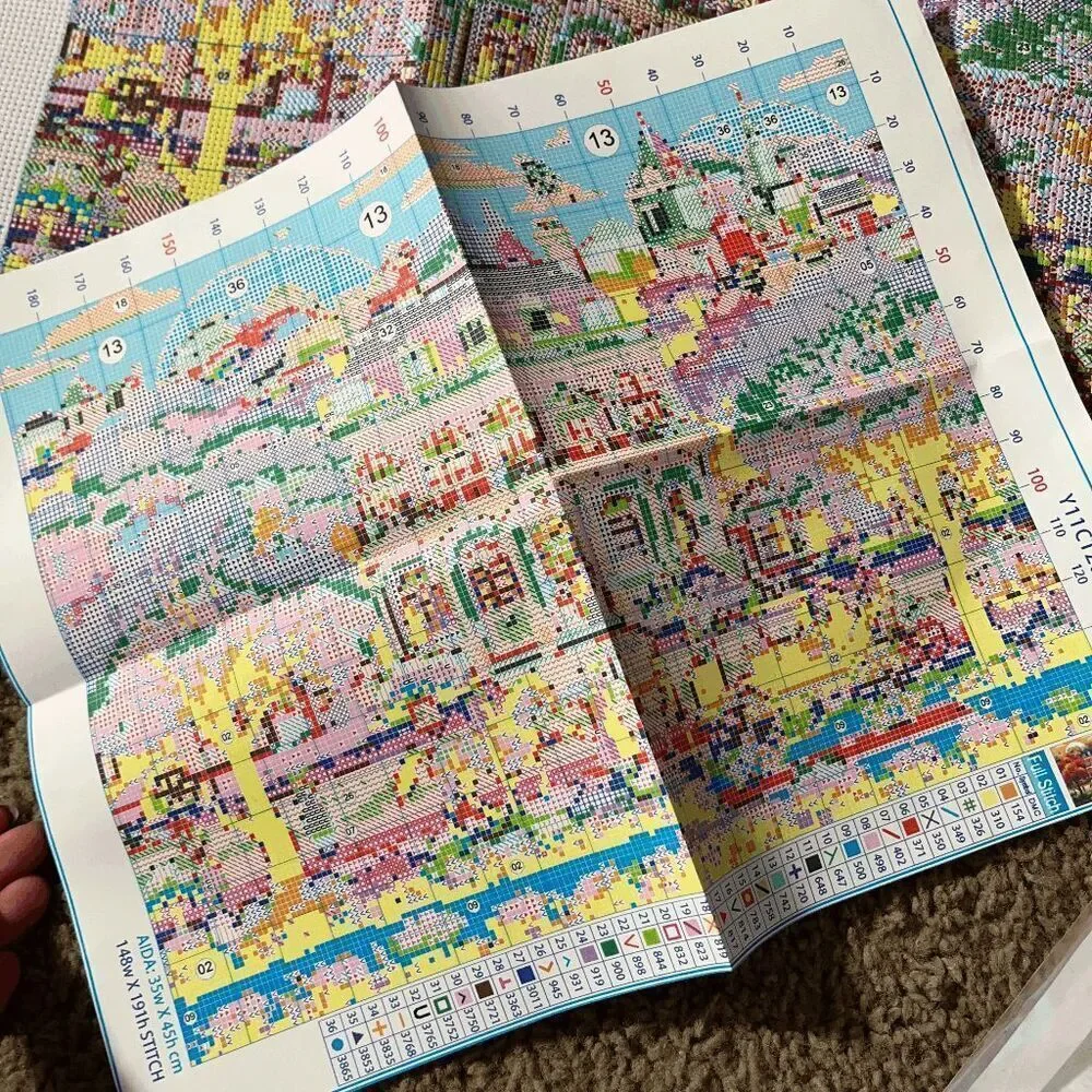 Garden Villa Cross Stitch Kit Preprinted Fabric Thread Tools 40x50cm